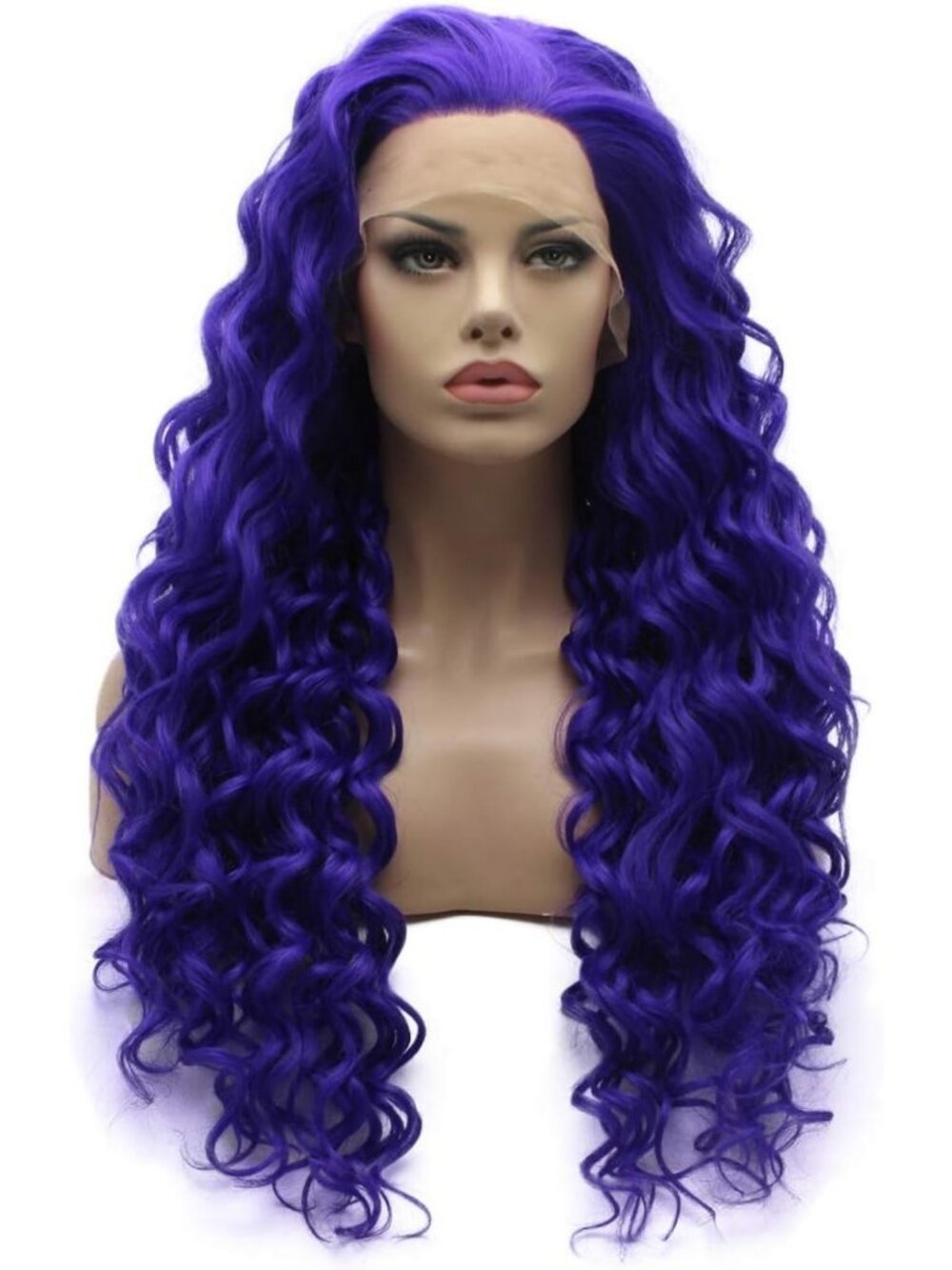 Vibrant Long Kinky Curly Blue Purple Synthetic Lace Front Wig for Bold Style